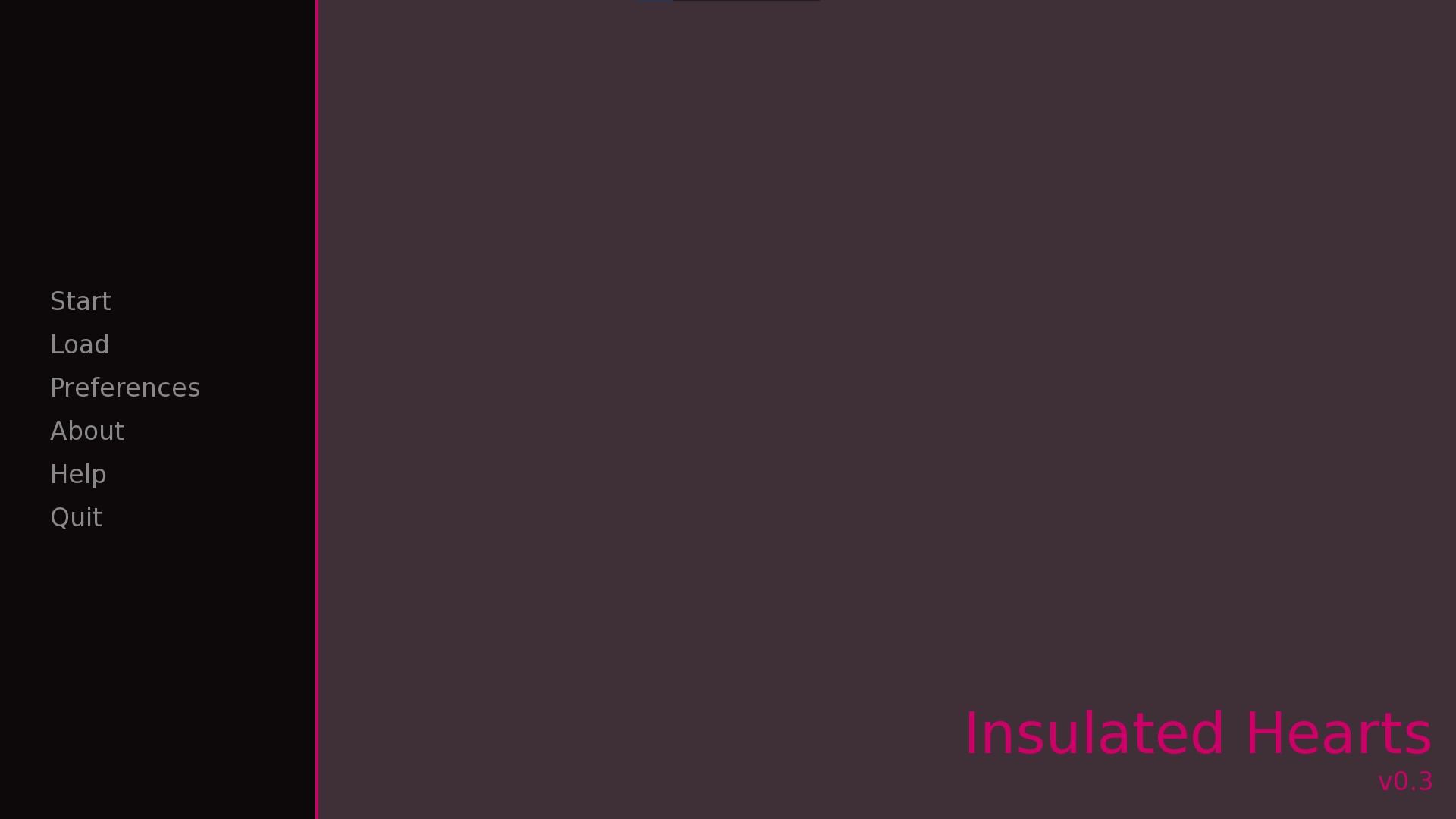 a screenshot of the Insulated Hearts renpy game homepage